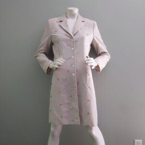 Vintage Y2K Classic Floral Embroidered Thin Whale Midi Jacket Light Coat M